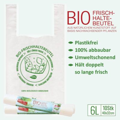 Grafik mit Vorteilen des NaKu Bio-Frischhaltebeutel aus Biokunststoff