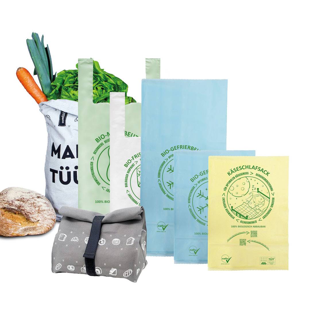 Das NaKu Bioprodukte Geschenkpaket mit unterschiedlichen Biotüten, Biobeuteln und Biosackerln