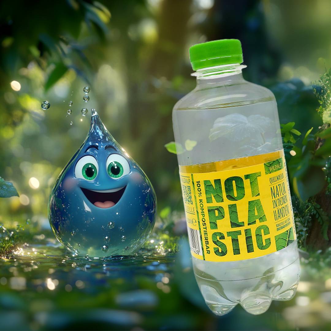 Das NOT PLASTIC WATER von Wildalp aus der Seisensteinquelle in der NaKu PLA-Flasche