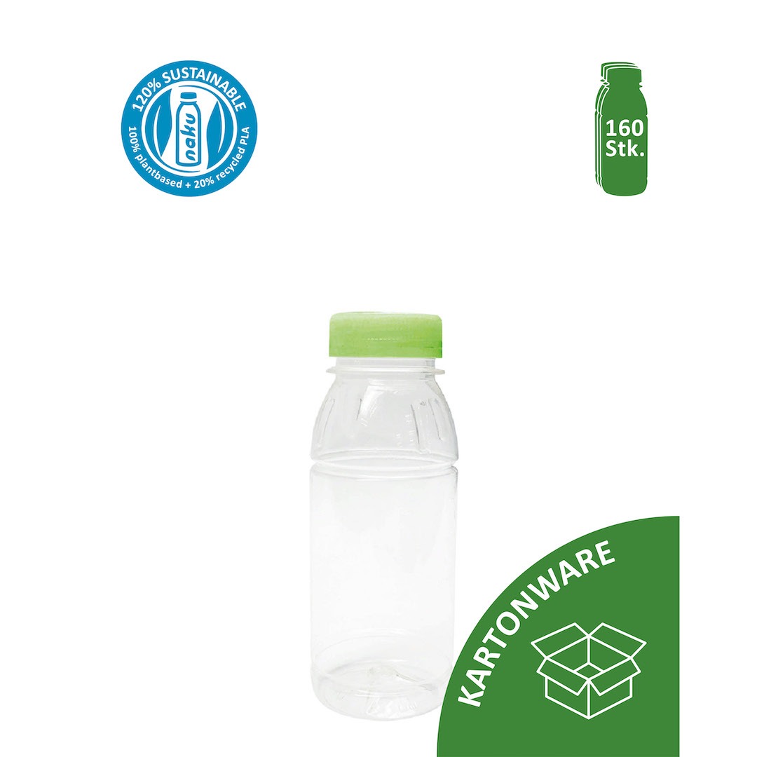 Kompostierbare NaKu Bioflasche aus PLA Kartonware | NaKu Online-Shop – Nachhaltige Produkte aus Biokunststoff | Jetzt kaufen Kompostierbare NaKu Zuckerflasche 250ml Kartonware